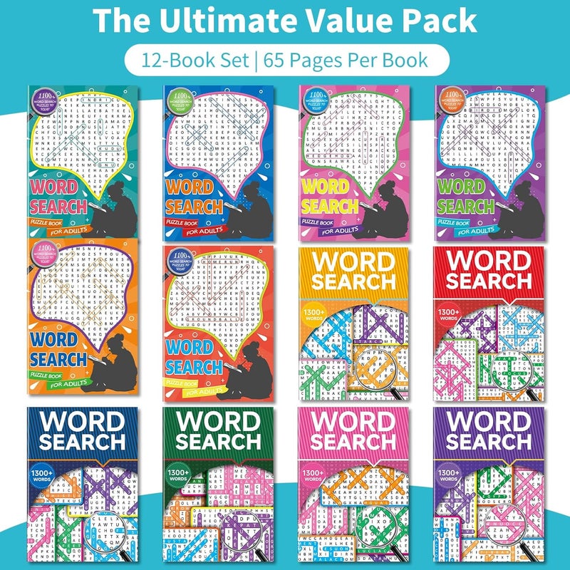 Kalysky 12 Pack Large Print Word Search Books for Adult, 15000+ Words Word Search Puzzle Books for Adults, Seniors and Teens, Brain Games Activity Book - Image 2